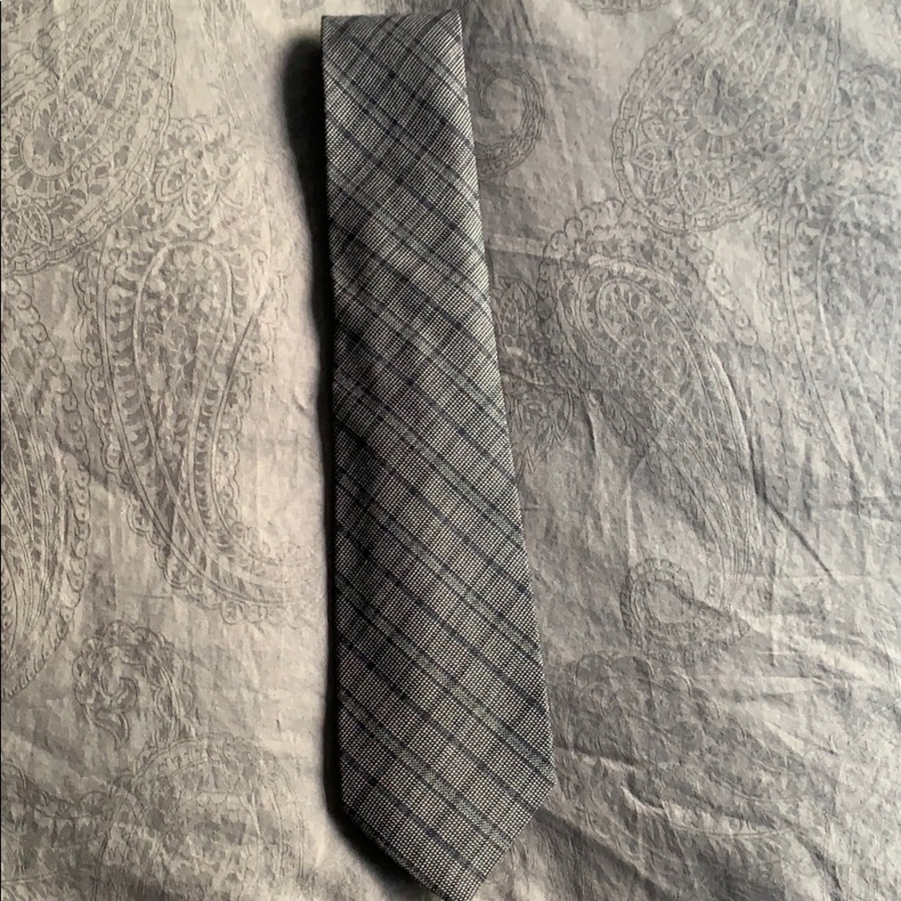 John Varvatos Gray Check Plaid Wool & Silk Tie
